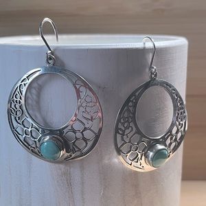 Handcrafted Natural Turquoise and Silver Earrings